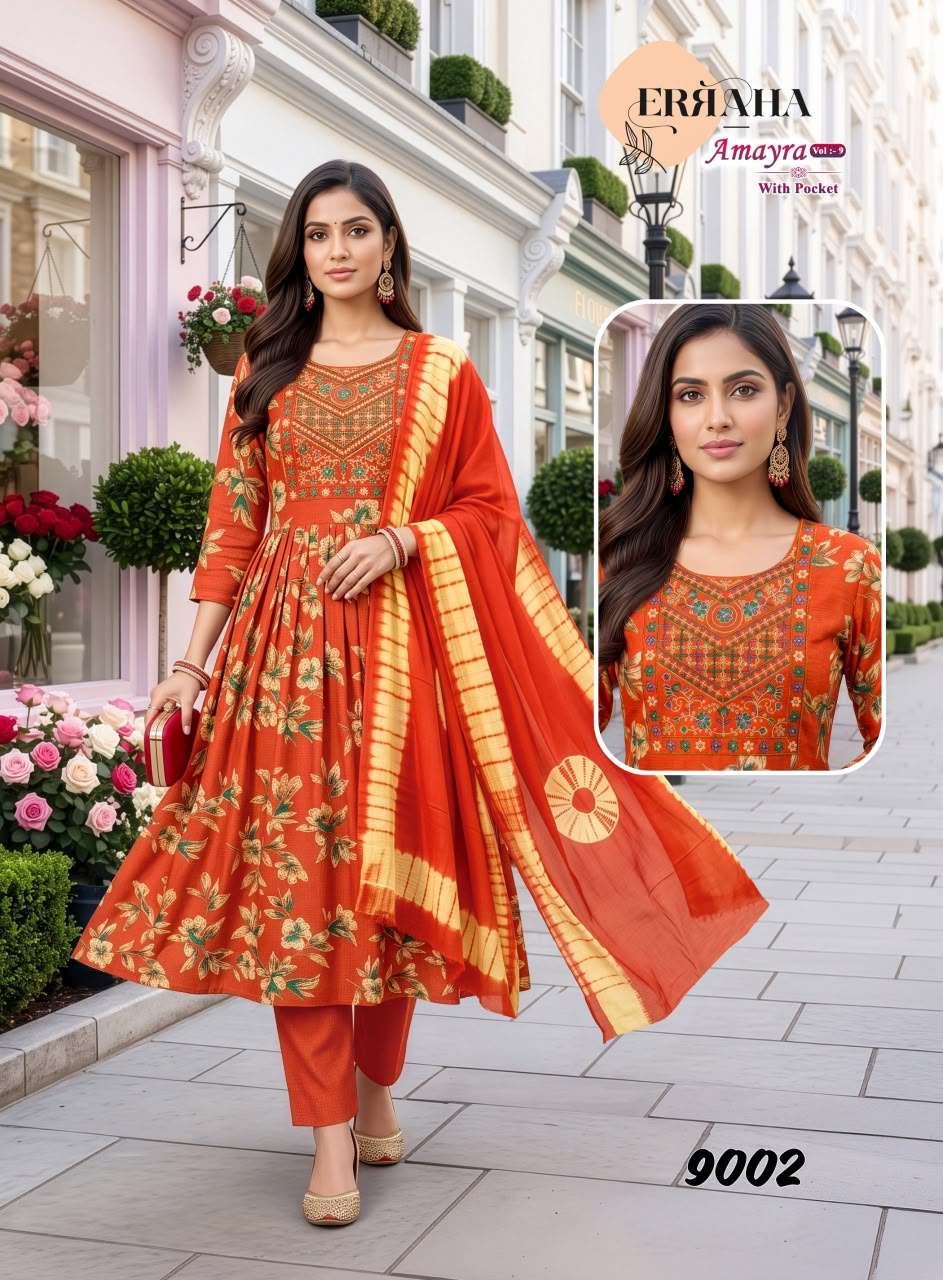 ERRAHA AMAYRA VOL 9 FOIL PRINT UMBRELLA CUT CATALOGUE ANARKALI SUIT PARTYWEAR SHOP 